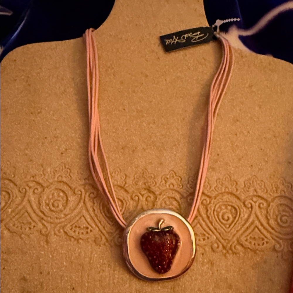 NWT Birch Hill Strawberry Pendant Necklace with Pink Cord 12” adjustable